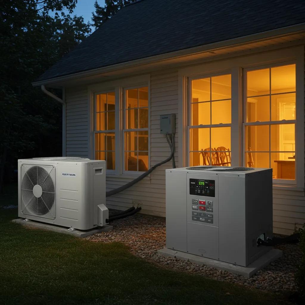 Comparing a heat pump and a furnace in a cozy Hudson Valley home, highlighting energy efficiency and comfort